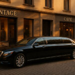 Limousine stands outside and waiting for the customers near Cafe and Vintage
